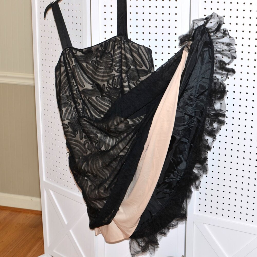 Plus Size 20W R&M Richards Black Mesh Over Nude Cocktail Party Full Skirt Dress - Picture 11 of 16